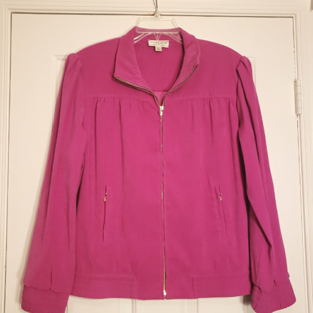 St. John Sport Marie Gray Pink Magenta Zip Up